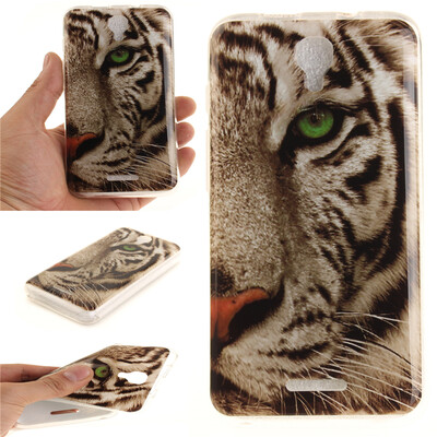 

White Tiger Pattern Soft Thin TPU Rubber Silicone Gel Case Cover for ALCATEL PIXI 4 50