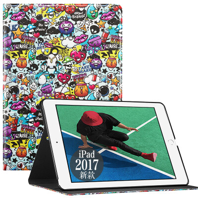 

Illustrator Apple new iPad protective cover 2017 new iPad7 protective case cartoon drop stent 9.7 inch leather case small Meng Friends of the series of sweet time