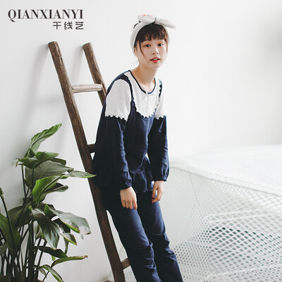 

Thousands of flowers fall ladies pajamas Korean lace girl long sleeve home service suit Q563122 Po Lan M
