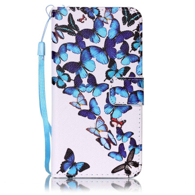 

Blue Butterfly Design PU Leather Flip Cover Wallet Card Holder Case for SAMSUNG J510