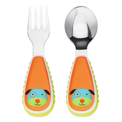 

SKIP HOP cute zoo stainless steel fork spoon tableware combination cartoon pattern child fork spoon suit - puppy 12 months or more