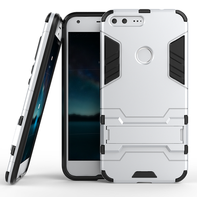 

Silver Slim Robot Armor Kickstand Shockproof Hard Rugged Rubber Back Case For Google Pixel