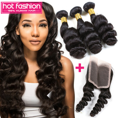 

New Style Malaysian Loose Wave Virgin Hair 3 Bundles Loose Wave With Closure Hot Fashion Hair Wet And Wavy Human Hair Cheap Hair