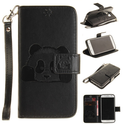 

Black Panda Style Embossing Classic Flip Cover with Stand Function and Credit Card Slot for SAMSUNG GALAXY S7