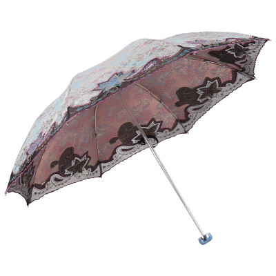 

Jingdong Supermarket] Paradise umbrella sunscreen anti-mosquito arbitrary flower Yan three fold ultra-light embroidery sun umbrella umbrella blue 33081E
