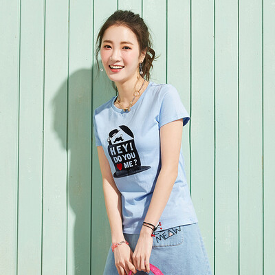 

Semir T-shirt summer Korean version of the cotton round neck T fun printing primer shirt 12216000043 light blue