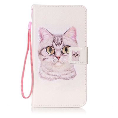 

Short Hair Cat Design PU Leather Flip Cover Wallet Card Holder Case for Samsung Galaxy J72016J7109