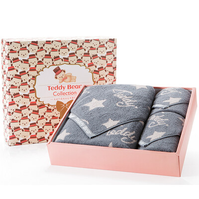 

Grace Teddy Bear Collection Series Hyun Star Light Cotton Jacquard Awati Long Cashmere Cotton Towel Gift Box Three-piece Bath Towel 1 Towel 2 Gray