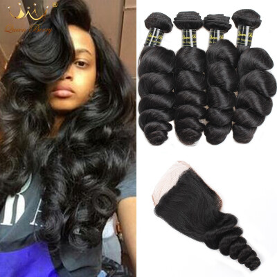 

Brazilian loose wave with closure brazilian virgin hair loose wave virgin bundles with closure 4 bundles human hair with closure