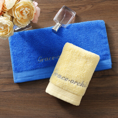 

Grace towels home textiles plain cotton towels embroidered thickened absorbent towel two white / purple 130g / Article 72 * 34cm