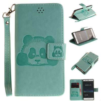 

Green Panda Style Embossing Classic Flip Cover with Stand Function and Credit Card Slot for HUAWEI P9 Lite