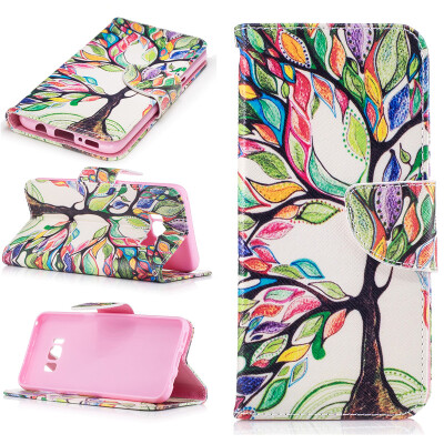 

Colorful tree Design PU Leather Flip Cover Wallet Card Holder Case for SAMSUNG GALAXY S8