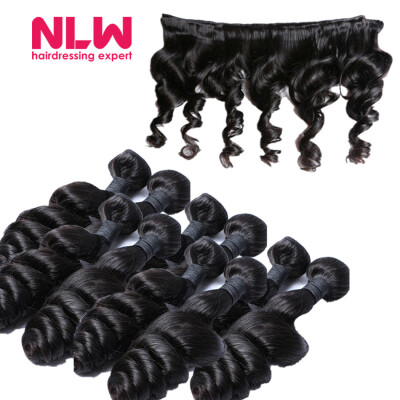 

13" x 4" 8A grade Brazilian Virgin human Hair Lace frontal With 4pcs unprocessed virgin loose wave black Hair Bundles Weaves