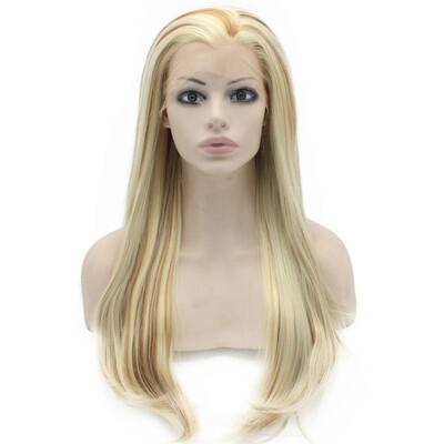 

Long Straight Blonde Mix Hand Tied Synthetic Lace Front Wig Natural