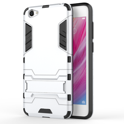 

Silver Slim Robot Armor Kickstand Shockproof Hard Rugged Rubber Back Case For VIVO Y55
