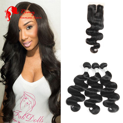 

3 Bundles Brazilian Virgin Hair With Closure 7a Human Virgin Hair Weave With Closure Wedding Special Hair Extensions For Bride