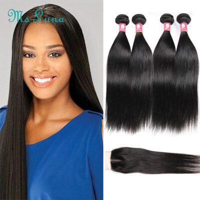 

Brazilian Virgin Hair Straight With Closure 7A Unprocessed Straight Human Hair With Closure Brazilian Straight Hair With Closure