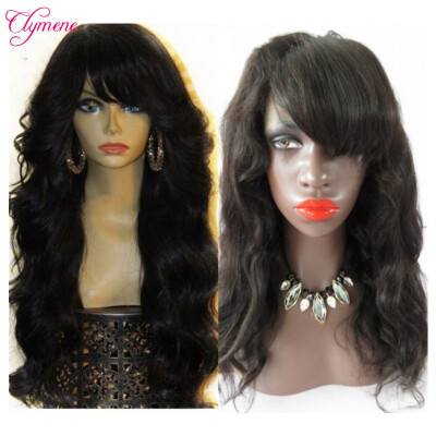 

High quality Wavy lace front wigs with bangs Human hair glueless lace front silk base wigs