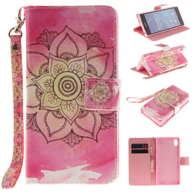 

Pink flower Design PU Leather Flip Cover Wallet Card Holder Case for SONY Xperia Z2