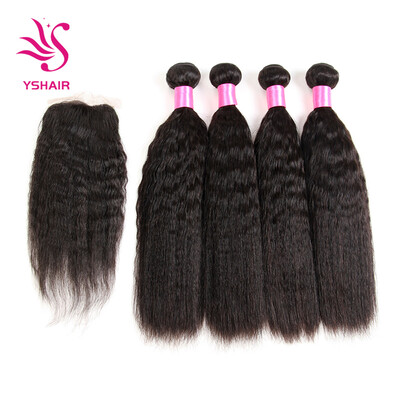

YS HAIR 7A Grade Peruvian Kinky Straight Hair 4 Bundles with Closure Uprocessed Virgin hair with 4"4" lace closure free part