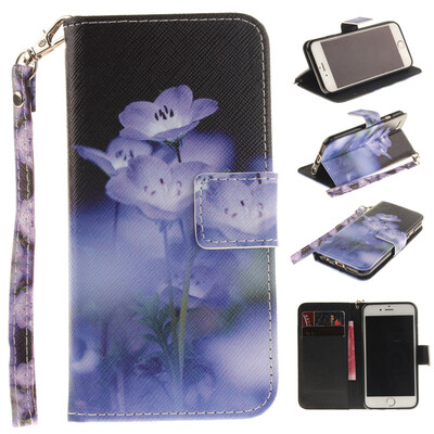 

Blue flower Design PU Leather Flip Cover Wallet Card Holder Case for IPHONE 6 Plus/6S Plus