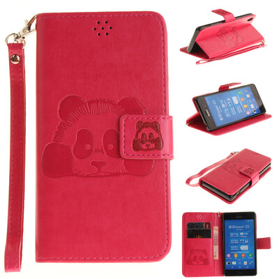 

Rose Panda Style Embossing Classic Flip Cover with Stand Function and Credit Card Slot for SONY Xperia Z3
