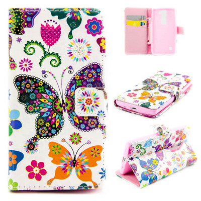 

Colorful Butterfly Design PU Leather Flip Cover Wallet Card Holder Case for LG Magna H502