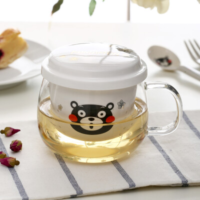 

Evergreen Japanese cartoon cool MA Meng ceramic heat-resistant glass fashion real gold with covered cups