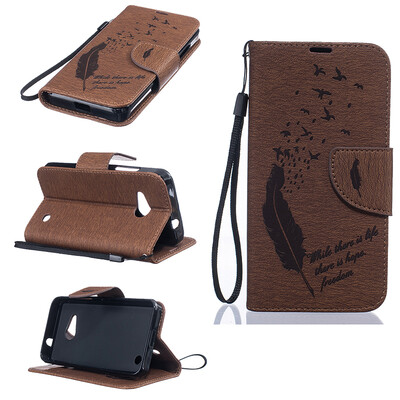 

coffee Feathers and birds Style Embossing Classic Flip Cover with Stand Function and Credit Card Slot for Microsoft Lumia N550