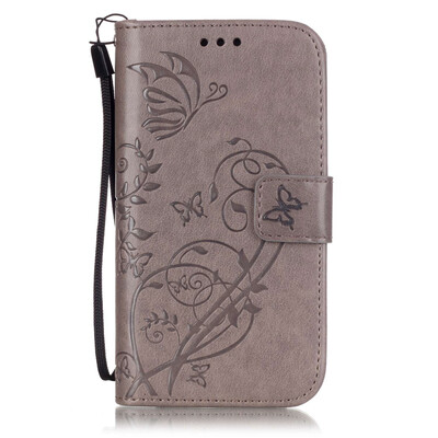 

Gray Flower Design PU Leather Flip Cover Wallet Card Holder Case for SAMSUNG NOTE4