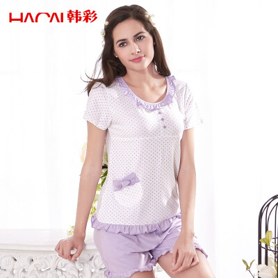 

Han Choi HACAI pajamas women short-sleeved modal cotton lotus leaf female home service suit light purple 16085 M