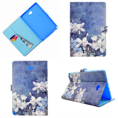 

White flowers Style Classic Flip Cover with Stand Function and Credit Card Slot for Samsung GALAXY Tab A 10.1 P580
