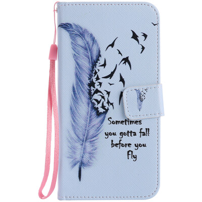 

Blue Feather Design PU Leather Flip Cover Wallet Card Holder Case for Google Pixel