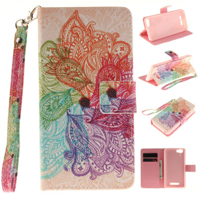 

Colorful flowers Design PU Leather Flip Cover Wallet Card Holder Case for WIKO Lenny 2