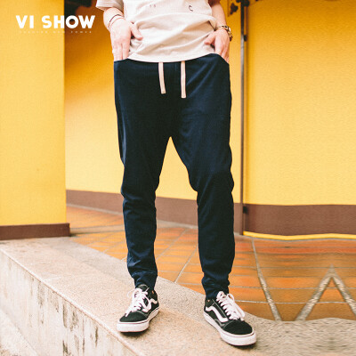 

Wei Xiu viishow casual trousers male drawstring tie men's sports trousers small feet pants tide KC11641721 navy blue M