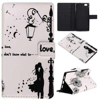 

Lovers&dandelion Design PU Leather Flip Cover Wallet Card Holder Case for HUAWEI P8 Lite