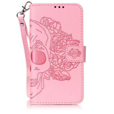 

Pink Skull Design PU Leather Flip Cover Wallet Card Holder Case for SAMSUNG S7