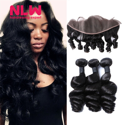 

N..W. 10A Brazilian virgin human hair 3 bundles with frontal Loose wave hair weaves with frontal