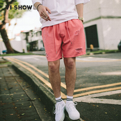 

Wei Xiu viishow casual shorts male banded drawstring tie straight hole men's pants ND11861721 watermelon red L