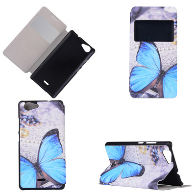 

Blue Butterfly Design Кожа PU откидной крышки Кошелек для карты памяти Чехол для Wiko Pulp Fab