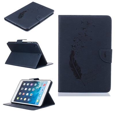 

Blue feathers Style Embossing Classic Flip Cover with Stand Function and Credit Card Slot for iPad Mini 123