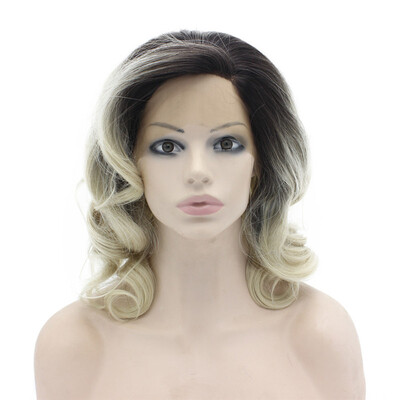 

16inch Shoulder Length Wavy Ombre Ash Blonde Lace Front Synthetic Wig