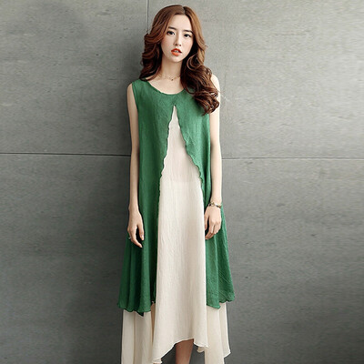 

A pond morning 2017 simple&generous sleeveless wild round neck long section dress spring&summer S61R0016A4M green