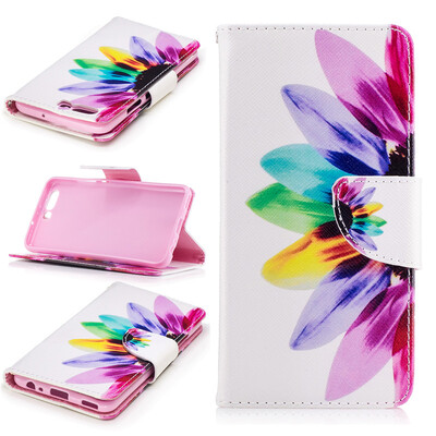 

Семь цветов цветы Дизайн Кожа PU откидная крышка бумажника карты держатель чехол для HUAWEI P10