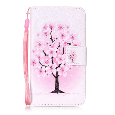 

Peach Blossom Design PU Leather Flip Cover Wallet Card Holder Case for Moto ROKR E2