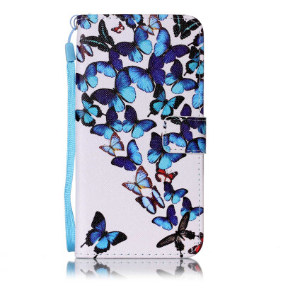 

Blue Butterfly Design PU Leather Flip Cover Wallet Card Holder Case for IPHONE 7PLUS