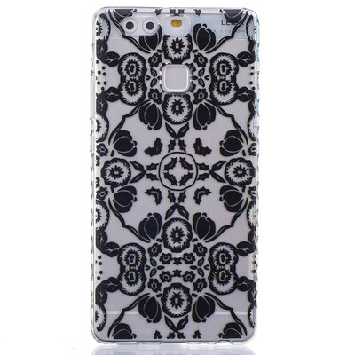 

Черные цветы Pattern Мягкая обложка Тонкий ТПУ резиновый силиконовый гель чехол для HUAWEI P9