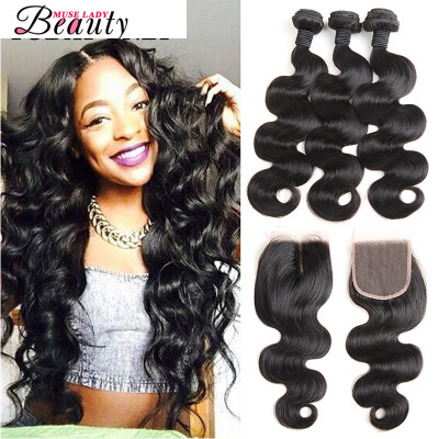 

Malaysian Body Wave Human Hair Weaves Thick Bundles Virgin Hair Muse Lady Beauty Products 3 Bundles with Closure