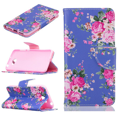 

Purple flowers Design PU Leather Flip Cover Wallet Card Holder Case for HUAWEI Y5 II