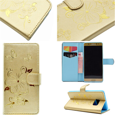 

Gold Hot Stamping Foil Gold Design PU Leather Flip Cover Wallet Card Holder Case for Samsung GALAXY Note 7